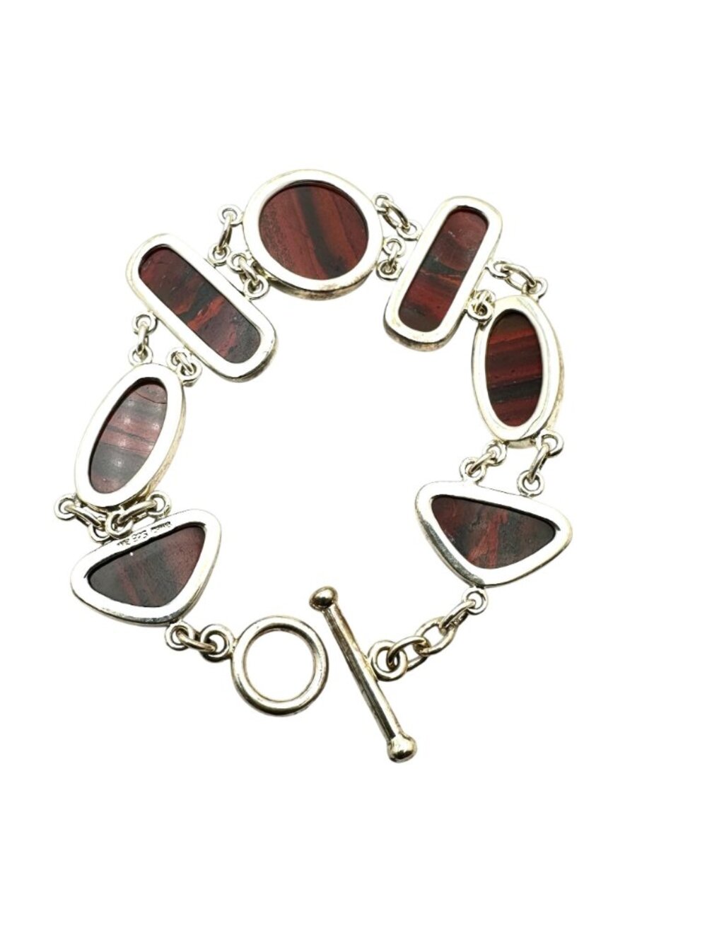 Whitney Kelly Sterling Silver Red Jasper Toggle  Bracelet 35 Grams 7.5 Inch - Picture 2 of 8